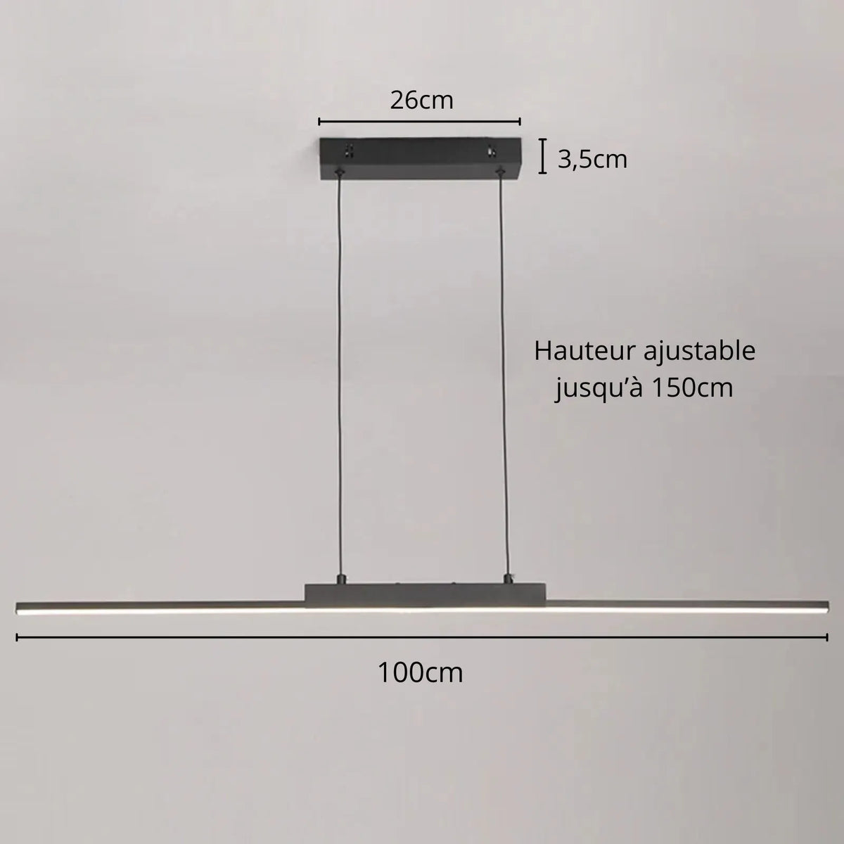 Suspension luminaire métal noir LED linéaire 100cm — Vexa — photo 7