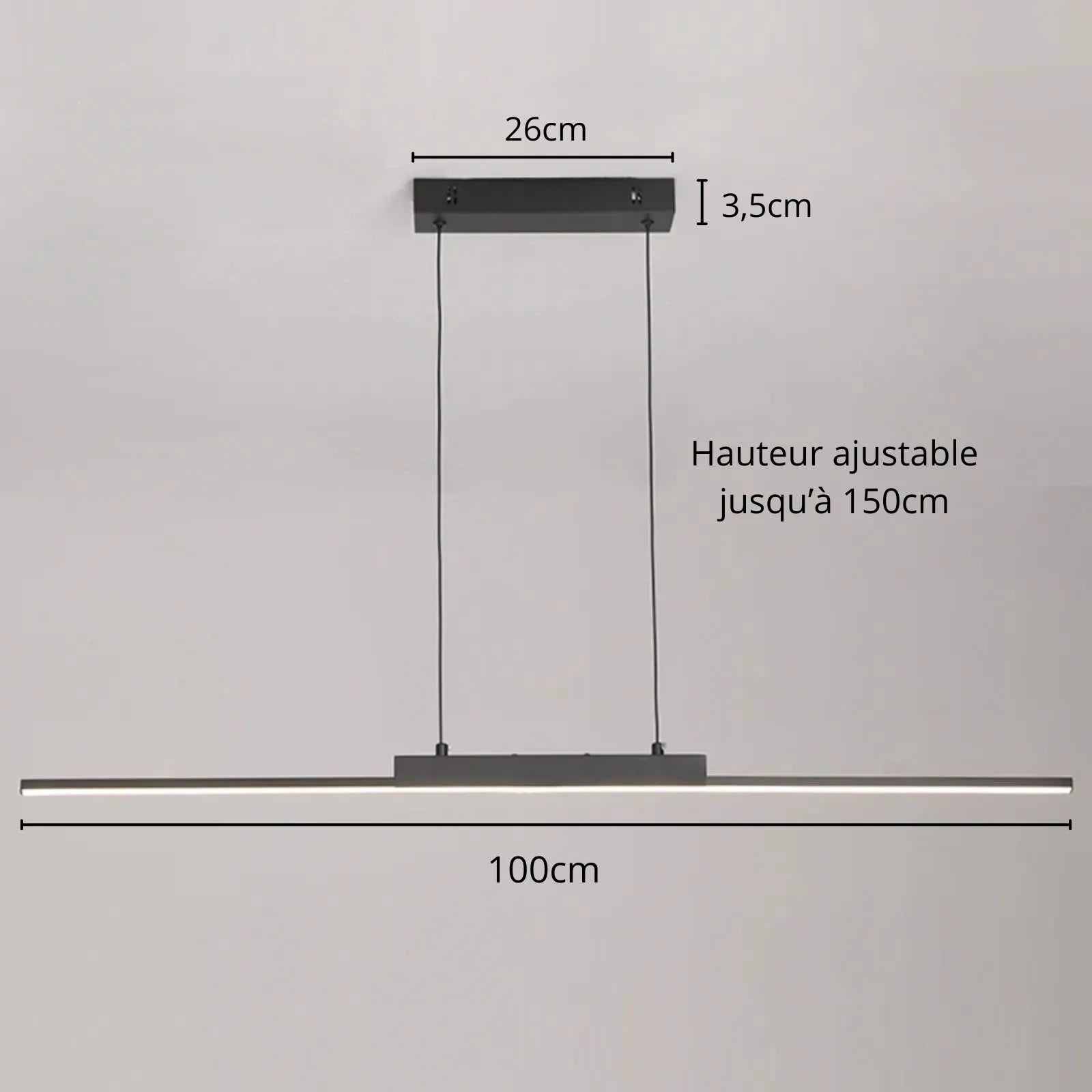 Suspension luminaire métal noir LED linéaire 100cm — Vexa — photo 7