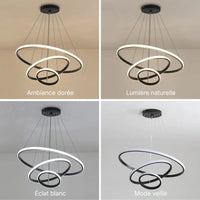 Suspension luminaire métal noir 3 anneaux LED salon — Halo — photo 2