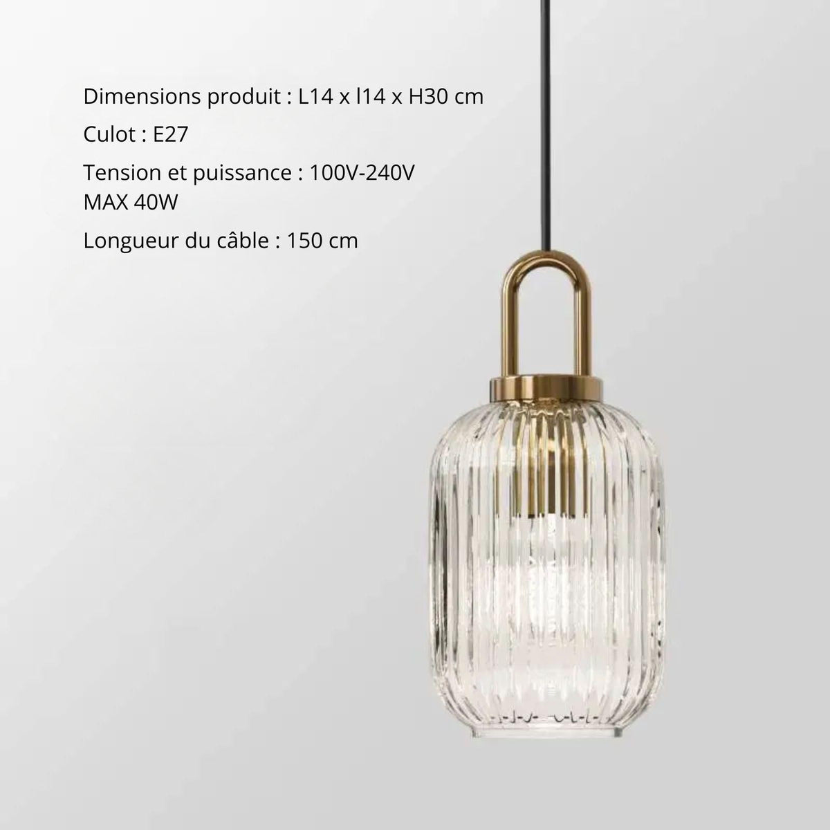 Stella Suspension Verre Strié Doré — Cuisine