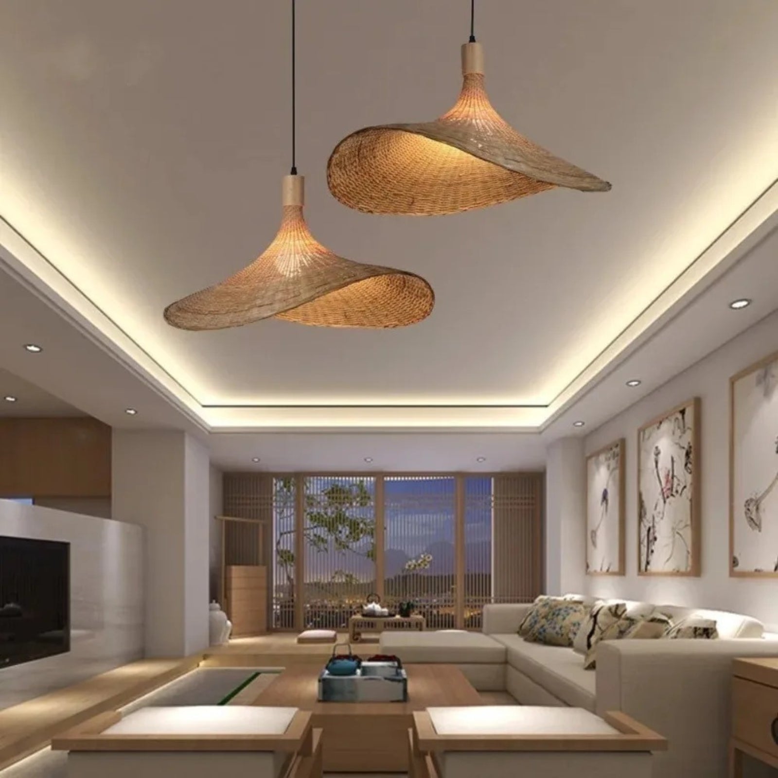 Suspension luminaire rotin feuille organique naturel — Nova — photo 4
