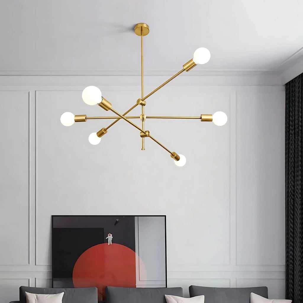 Suspension luminaire métal doré multi-branches chambre — Velda