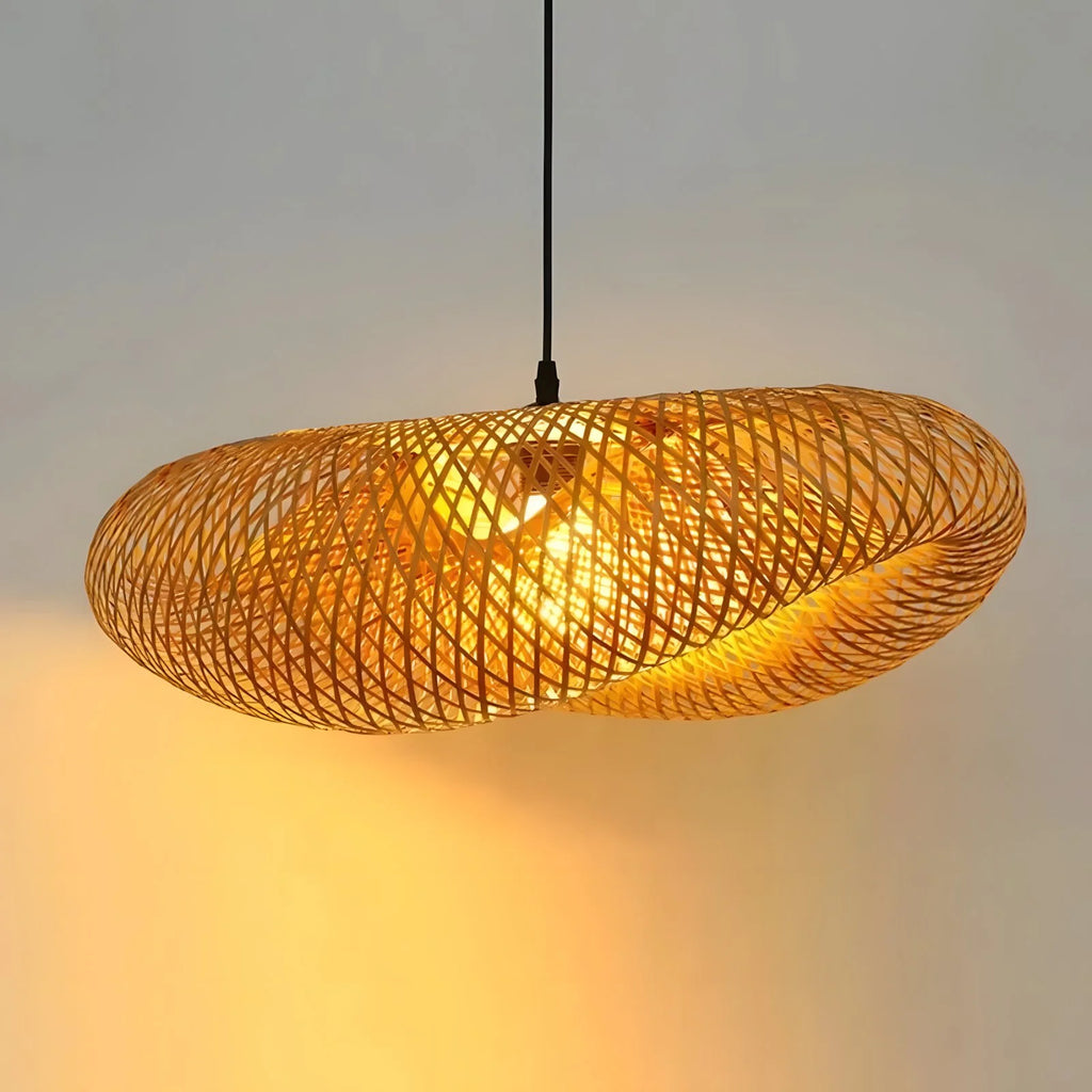 Suspension luminaire bambou tressé salle à manger nordique — Vana