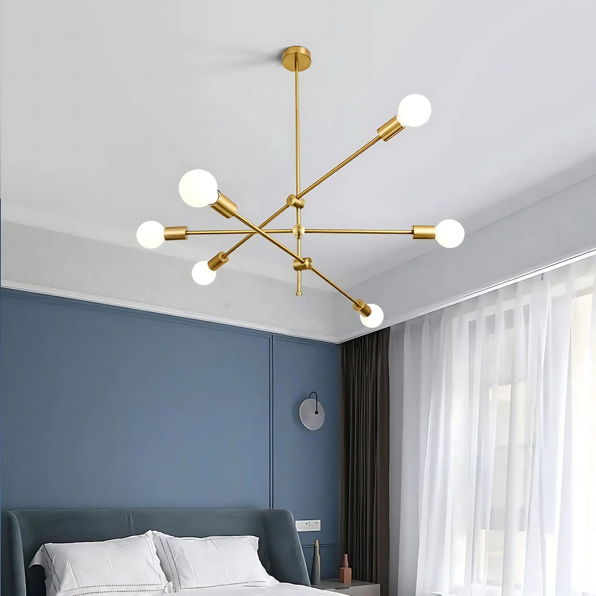 Suspension luminaire métal doré multi-branches chambre — Velda — photo 2