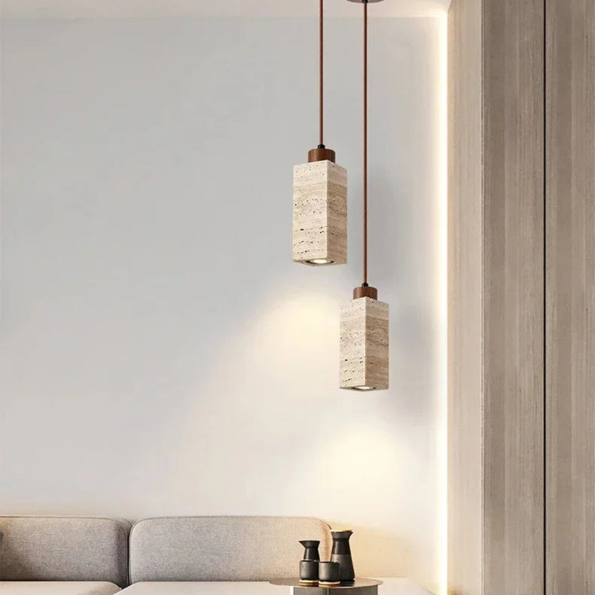 Suspension luminaire pierre naturelle chambre wabi-sabi — Cava — photo 5