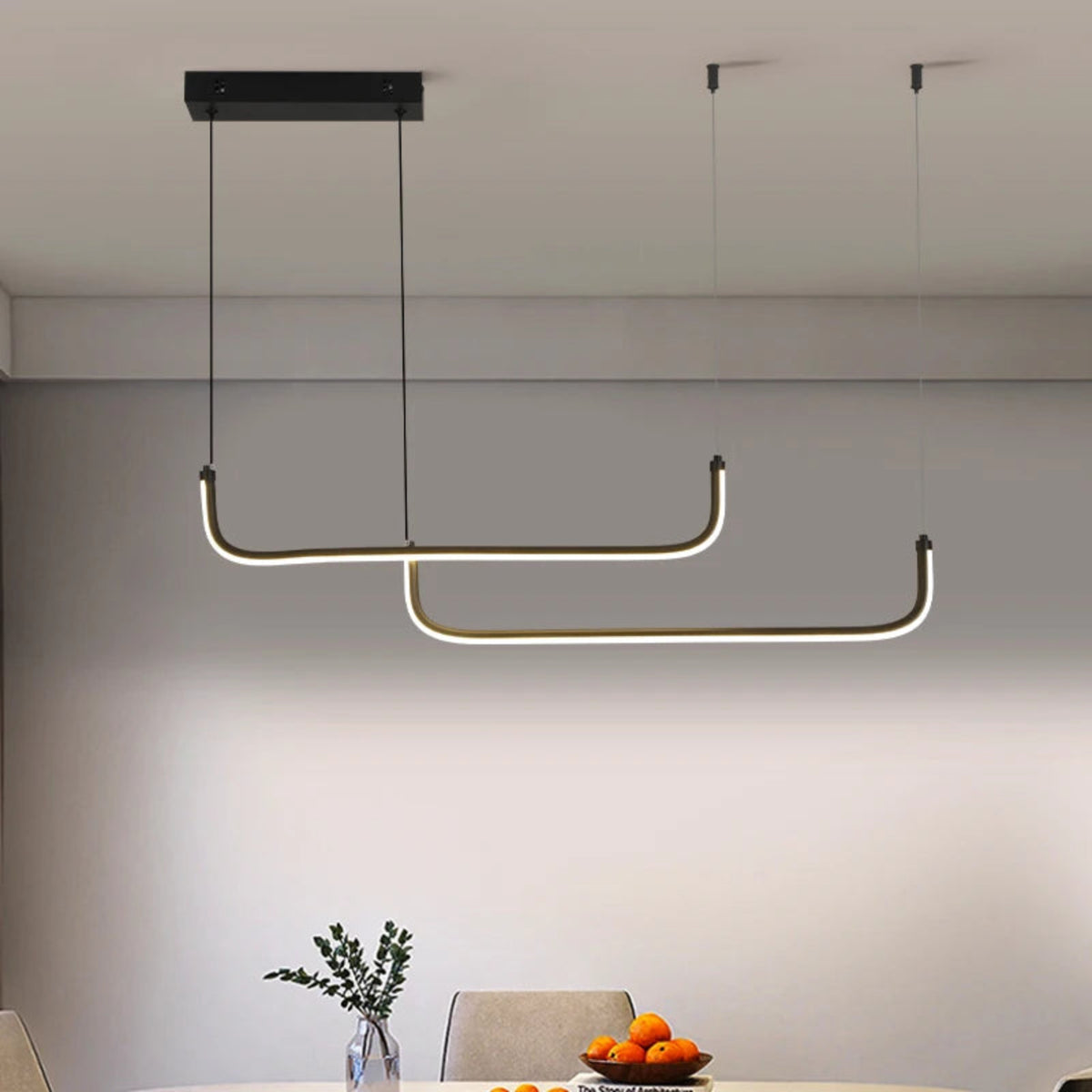 Suspension luminaire métal noir linéaire salle à manger LED 90cm — Linea
