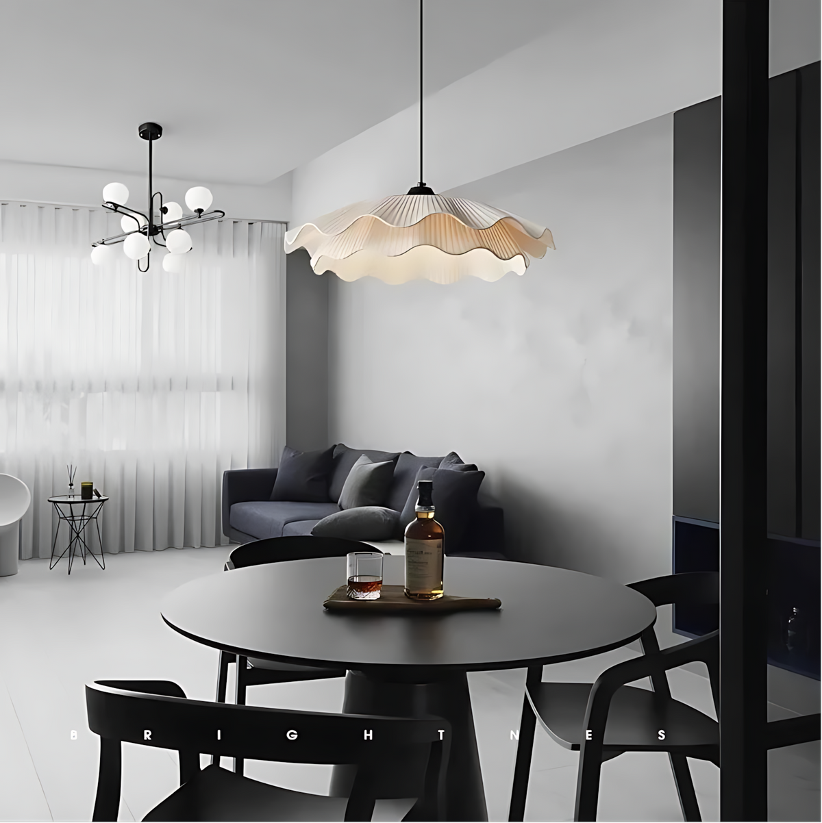 Suspension luminaire tissu plissé salon style coréen — Lotus — photo 2