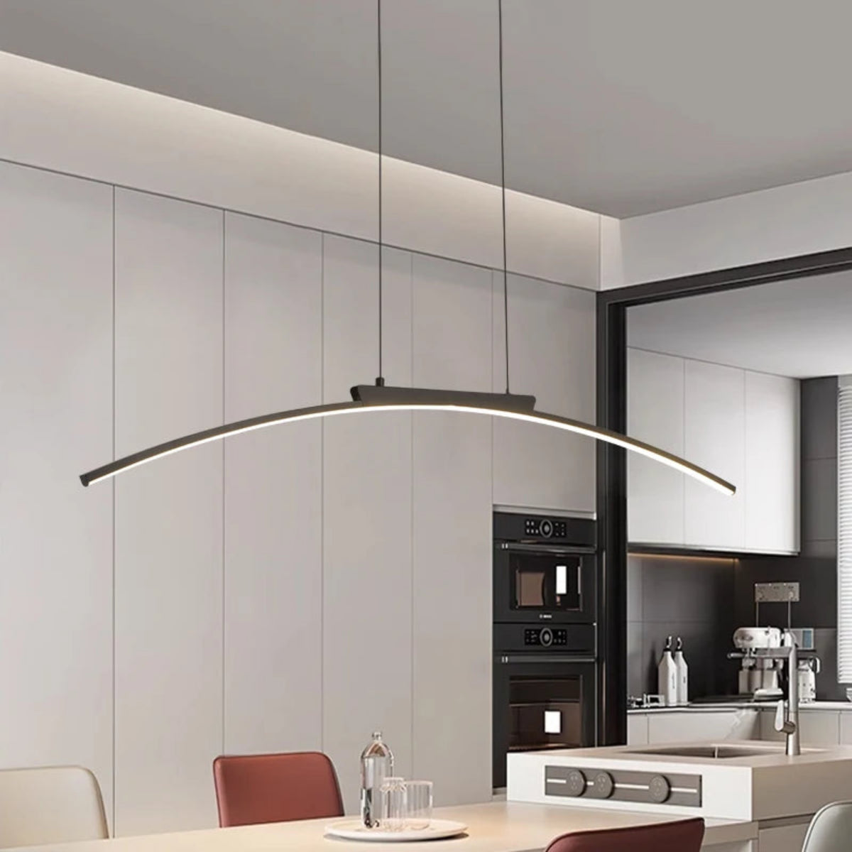 Suspension luminaire métal noir LED arc courbe 100cm — Dara — photo 3
