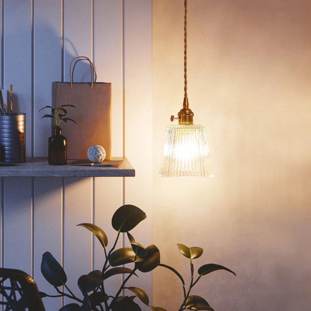Suspension luminaire verre strié vintage chambre cuivre — Rosa — photo 4