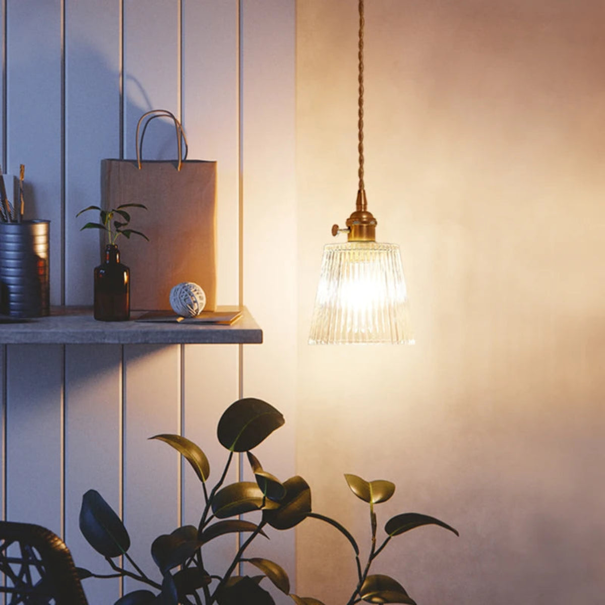 Suspension luminaire verre strié vintage chambre cuivre — Rosa — photo 4