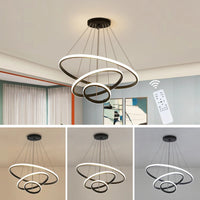 Suspension luminaire métal noir 3 anneaux LED salon — Halo — photo 3