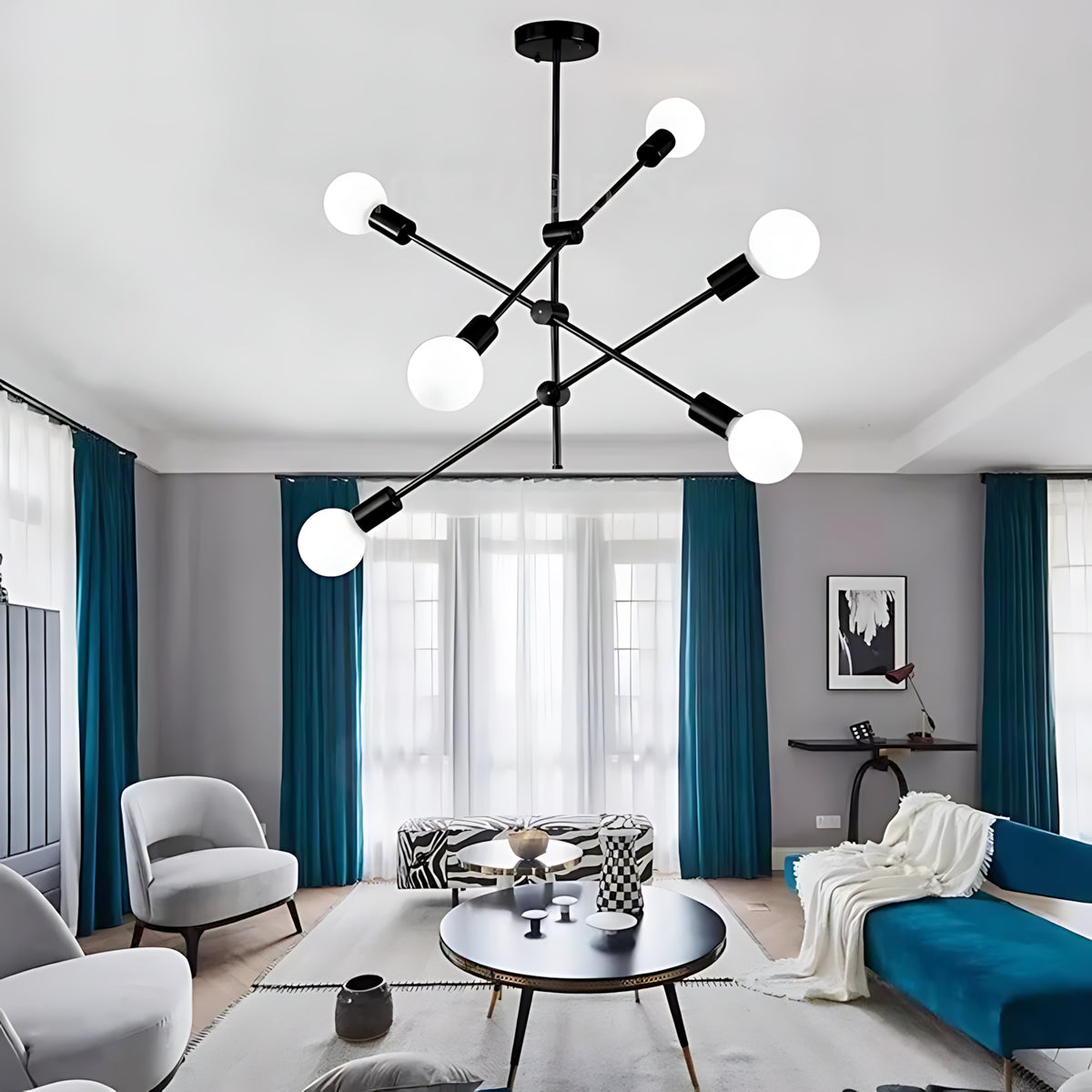 Suspension luminaire métal noir multi-branches salon — Korin
