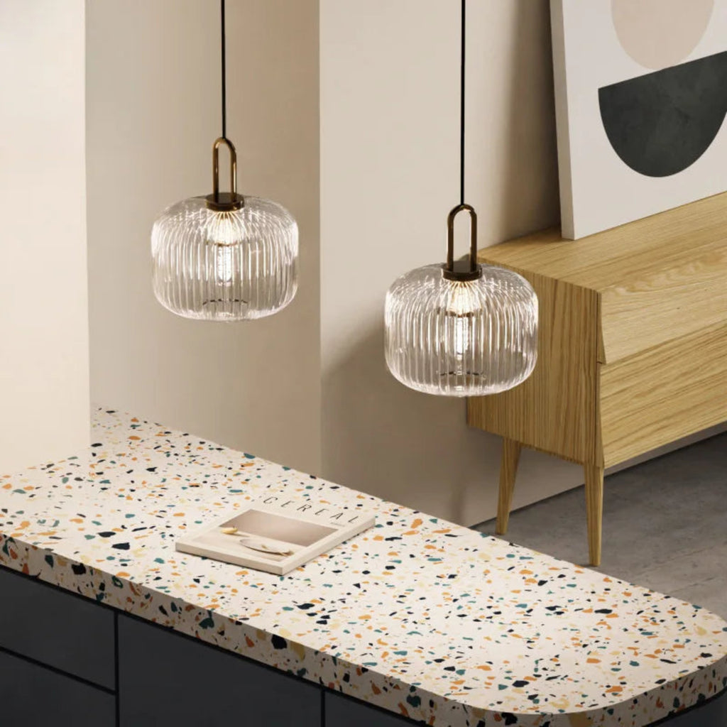 Suspension luminaire verre strié doré cuisine — Stella — photo 2