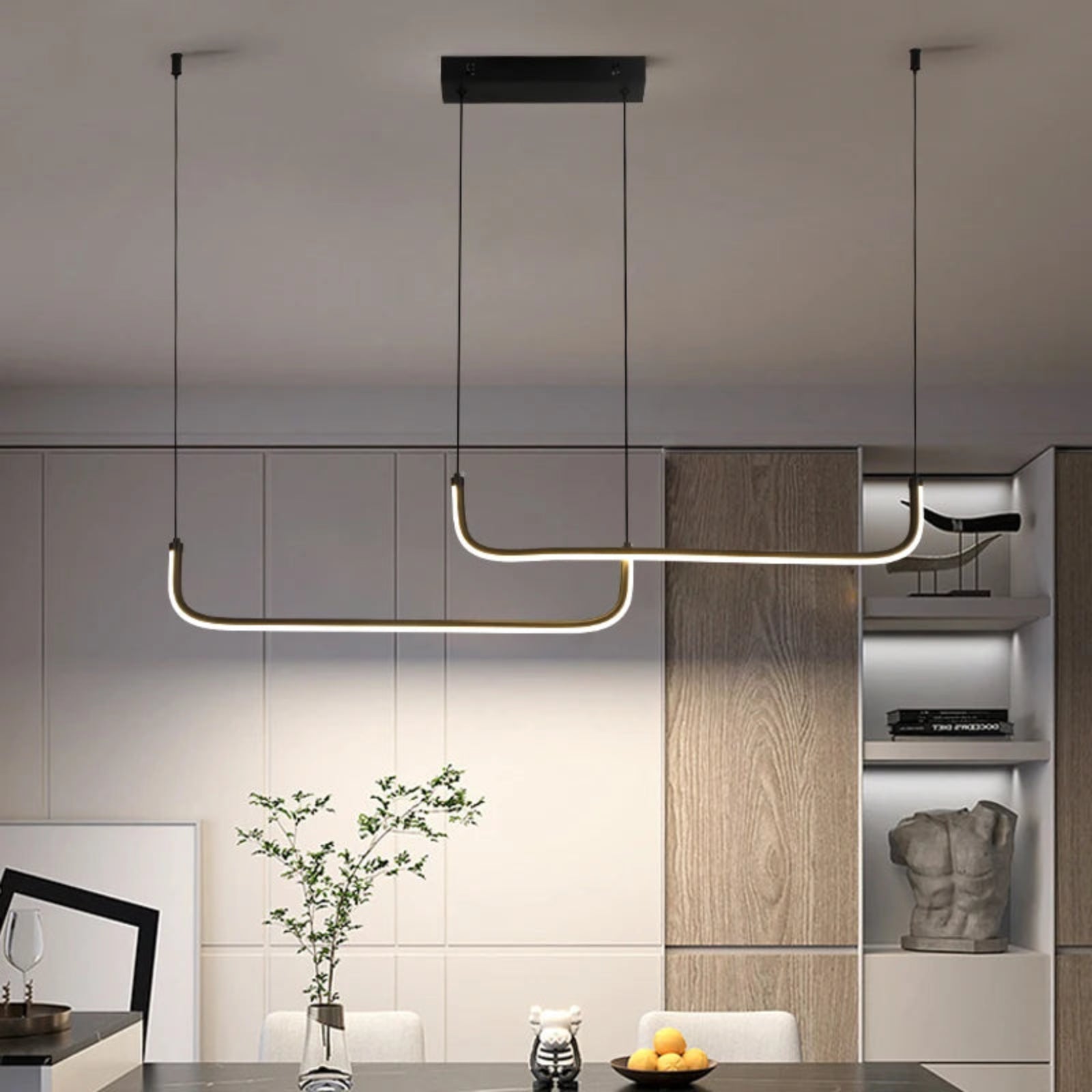 Suspension luminaire métal noir linéaire salle à manger LED 90cm — Linea — photo 3
