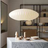Suspension luminaire soie blanche ovale chambre — Cocoon