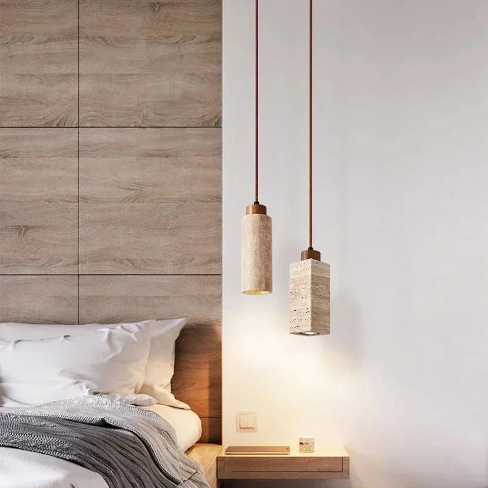 Suspension luminaire pierre naturelle chambre wabi-sabi — Cava — photo 2