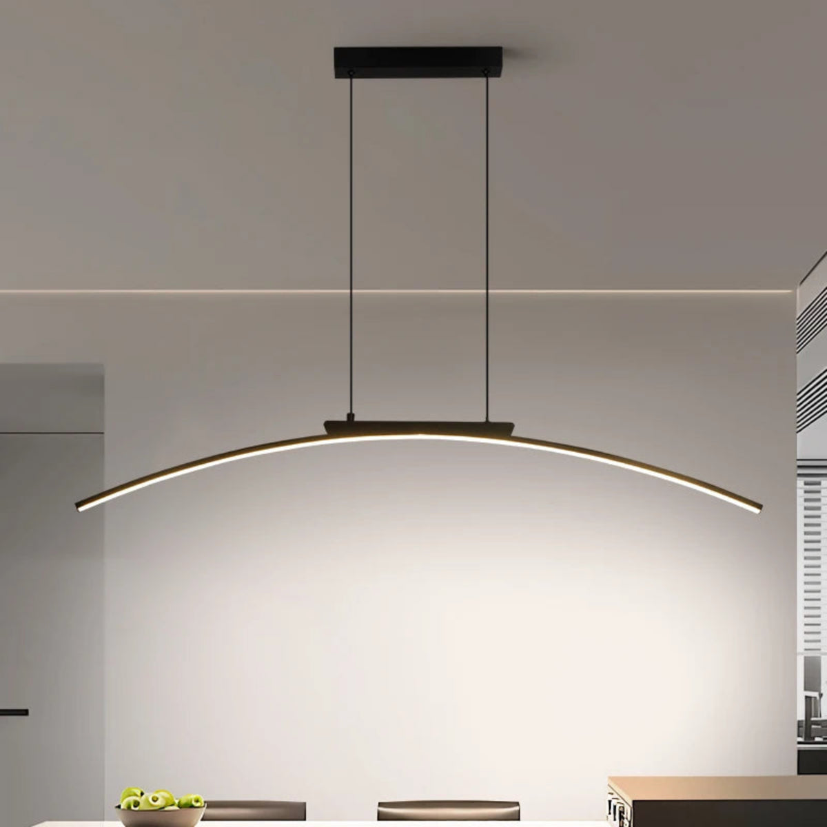 Suspension luminaire métal noir LED arc courbe 100cm — Dara
