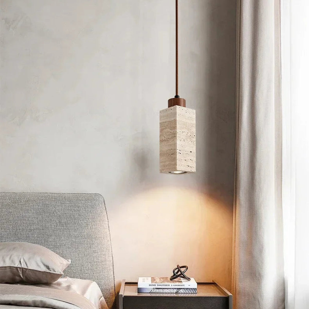 Suspension luminaire pierre naturelle chambre wabi-sabi — Cava — photo 4