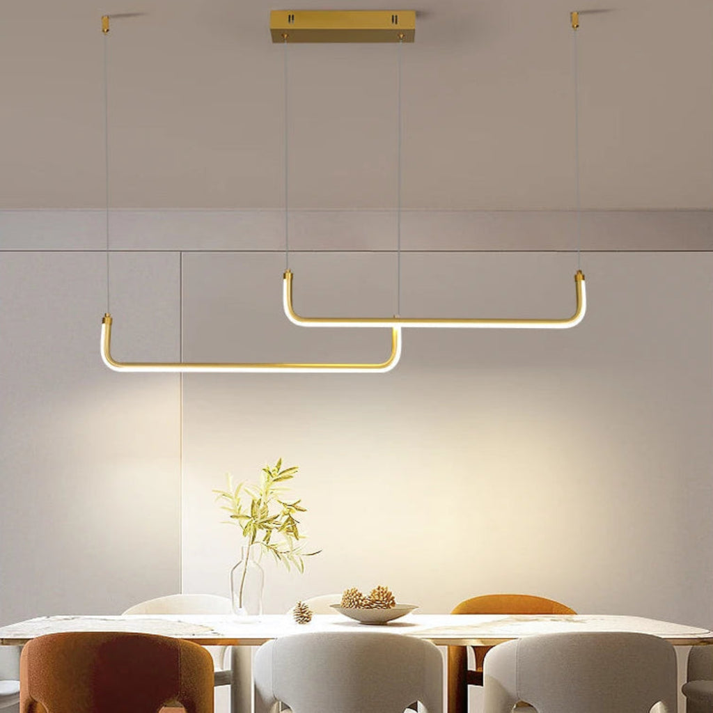 Suspension luminaire métal doré linéaire salle à manger LED 90cm — Mira — photo 3