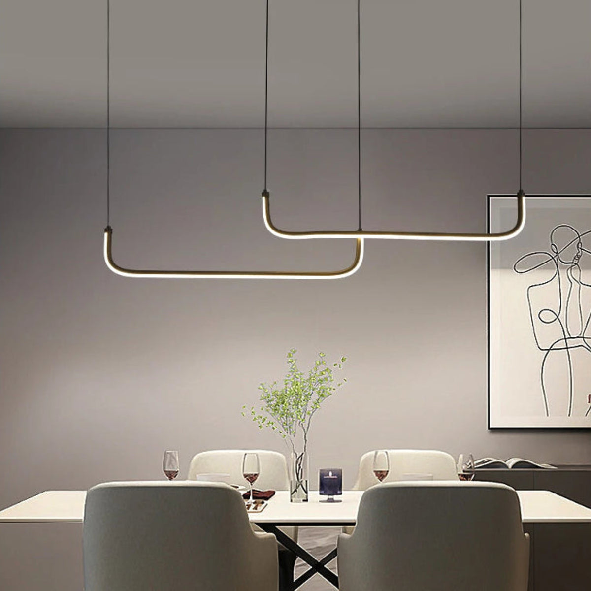 Suspension luminaire métal noir linéaire salle à manger LED 90cm — Linea — photo 5