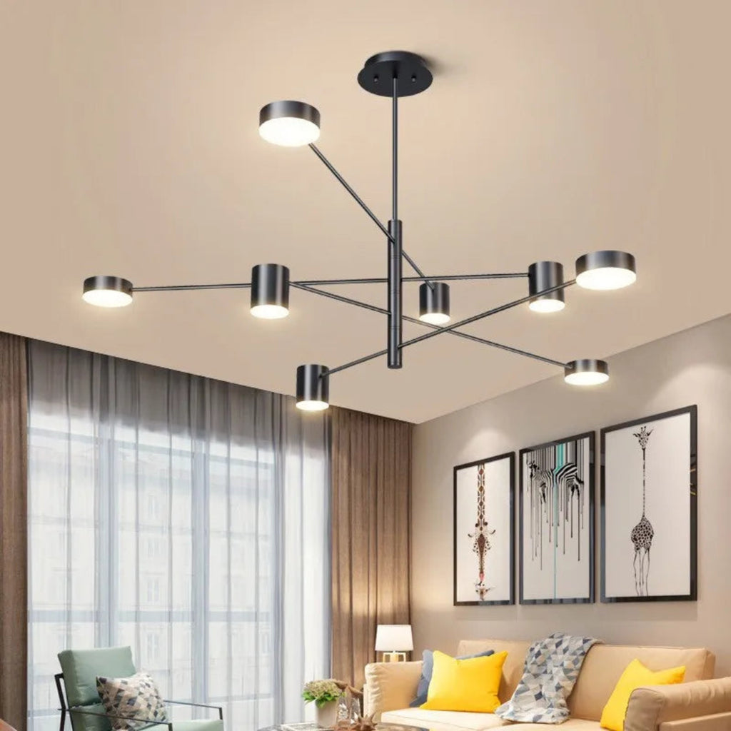 Suspension luminaire métal noir multi-branches salon 140cm — Sputnik