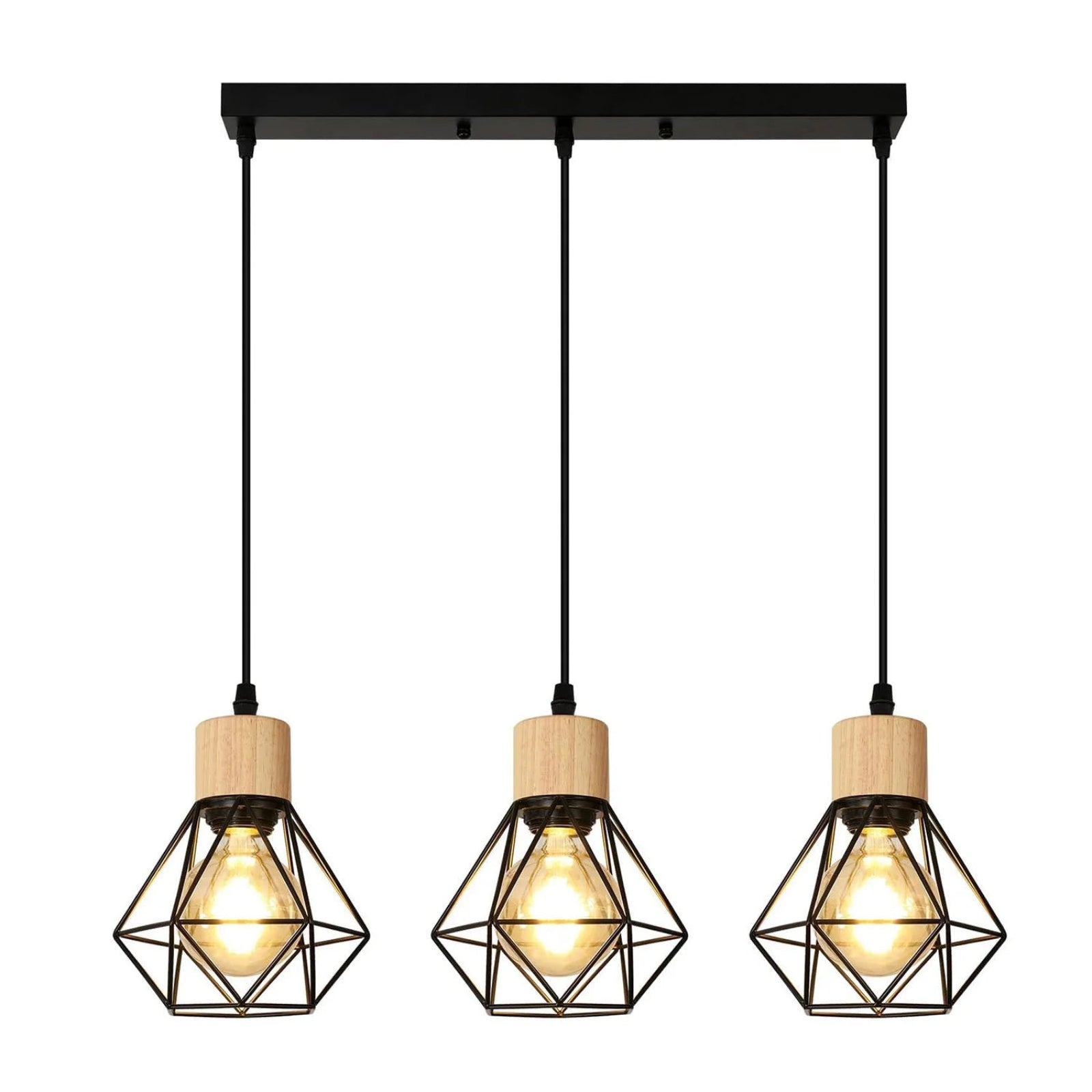 Suspension luminaire métal noir cage 3 têtes salon — Diamond