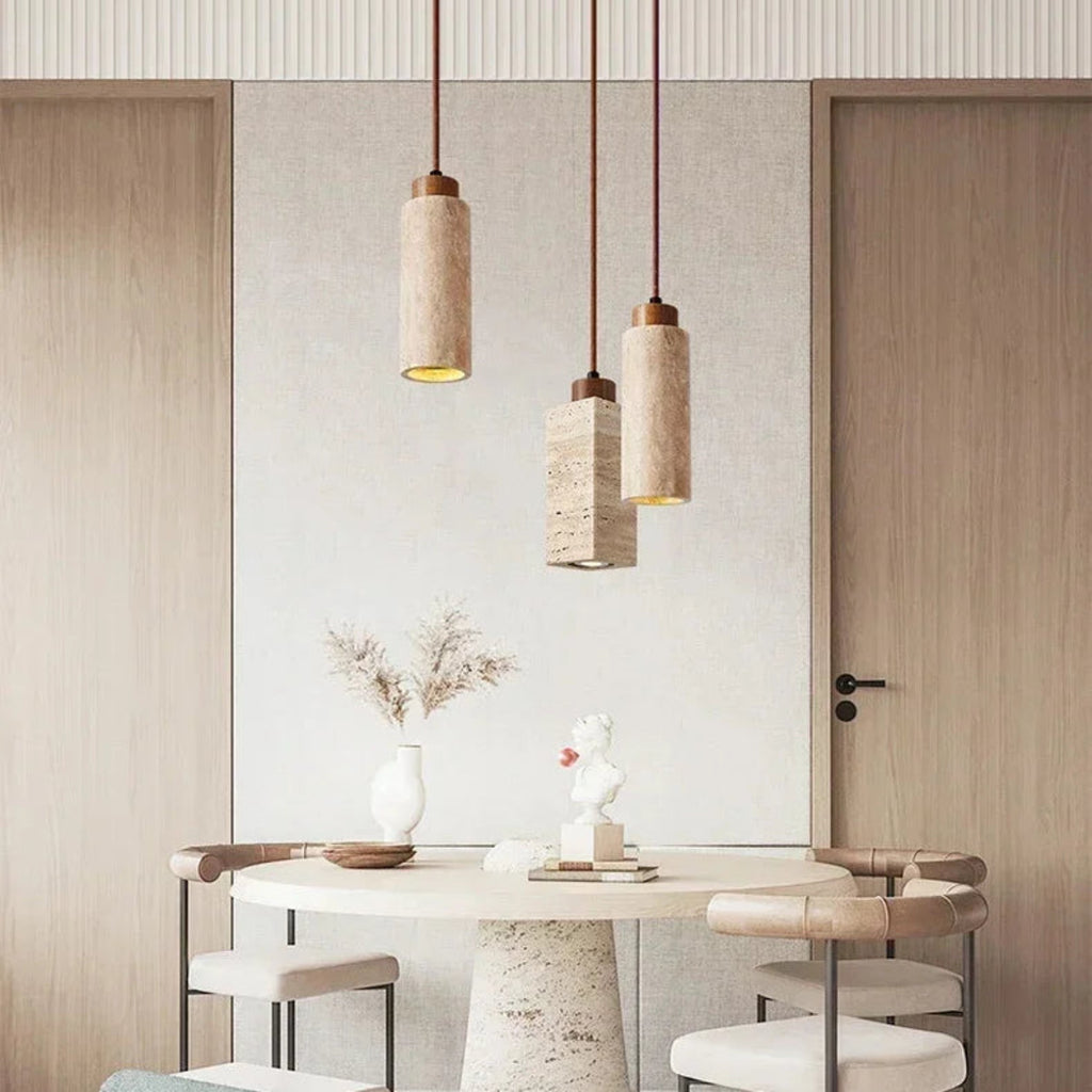 Suspension luminaire pierre naturelle chambre wabi-sabi — Cava