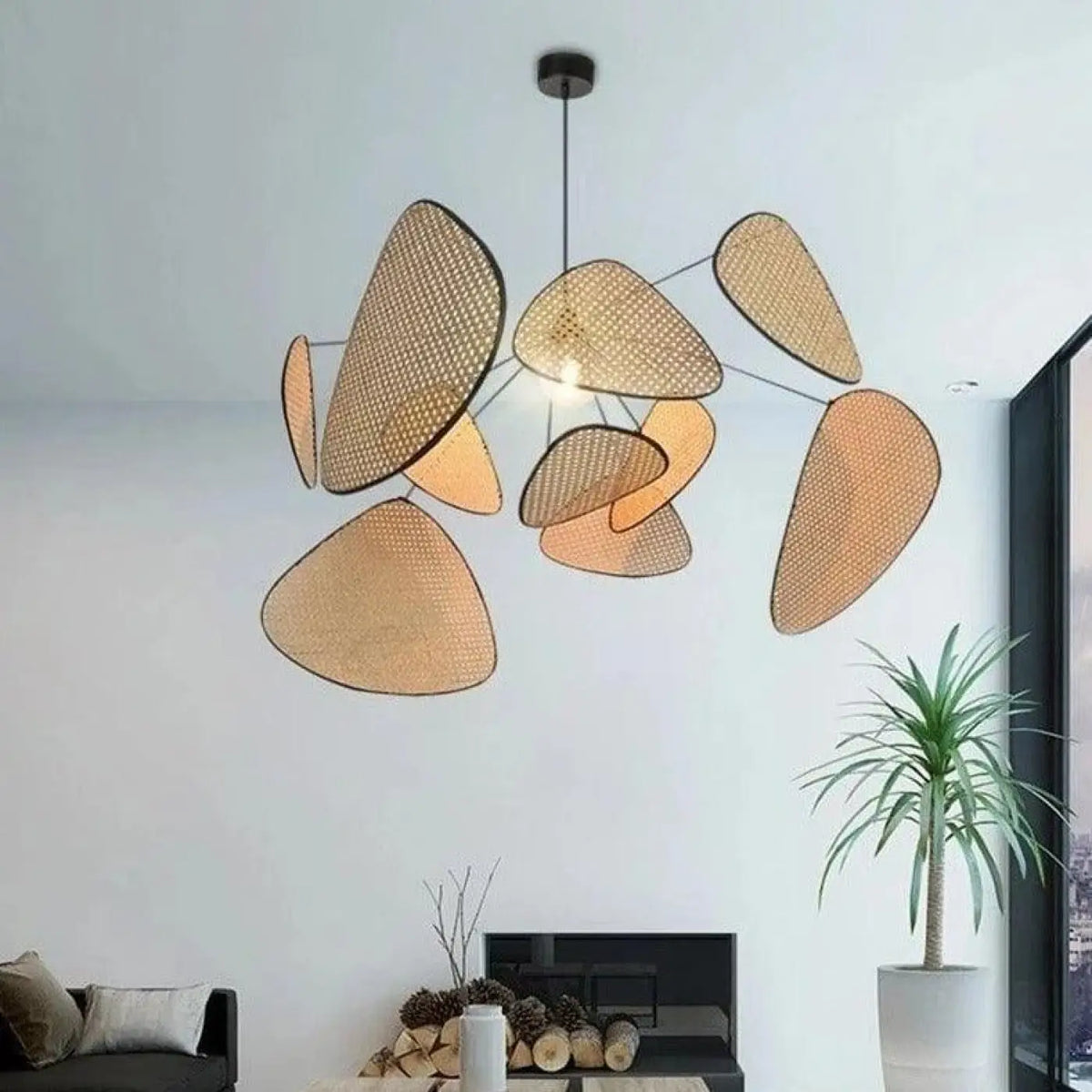 Suspension luminaire rotin pétales salon style japonais — Petra — photo 7